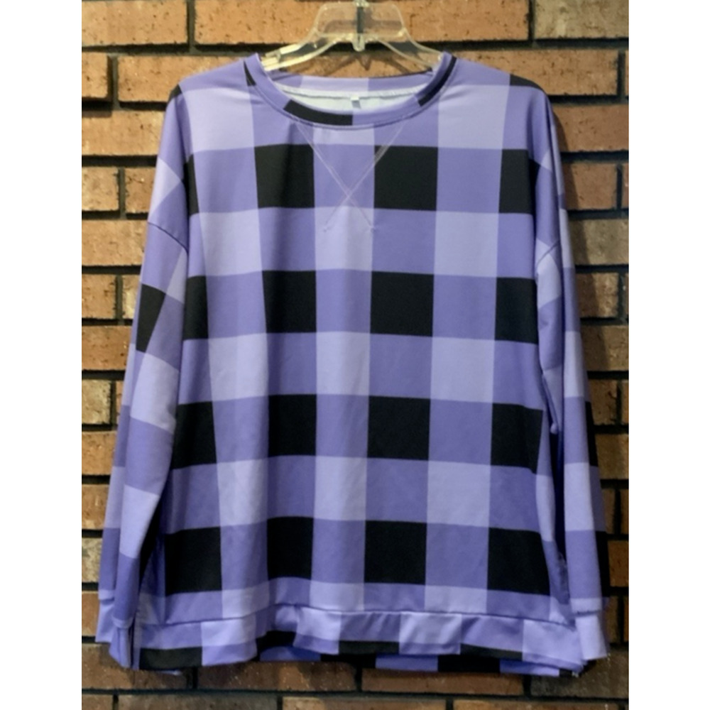 Womens Purple/Black Plaid Long Sleeve Shirt UNBRANDED Size 2XL